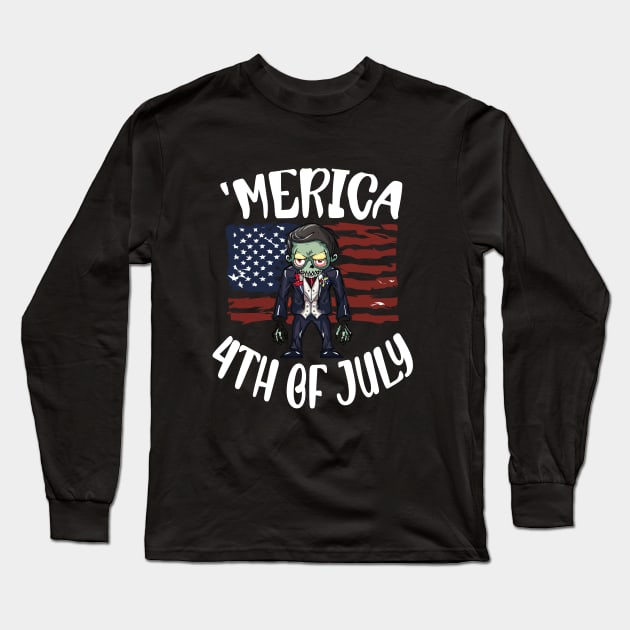 Scary Halloween Zombie Independence Day Celebration 4th Usa American Flag July Fourth Long Sleeve T-Shirt by Outrageous Flavors